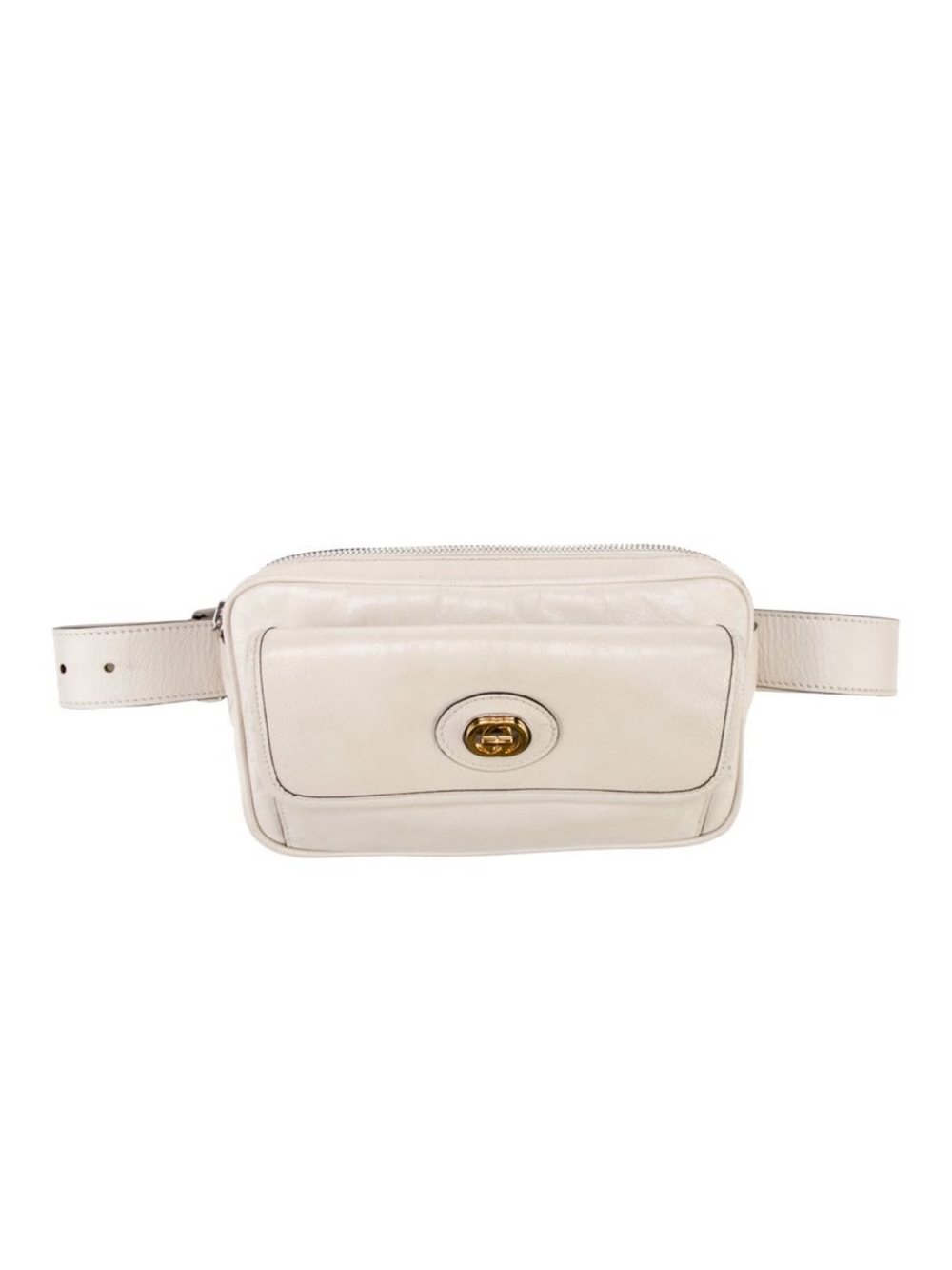 Gucci Morpheus Leather Belt Bag with Gold Turn-Lock- white/cream. One size.